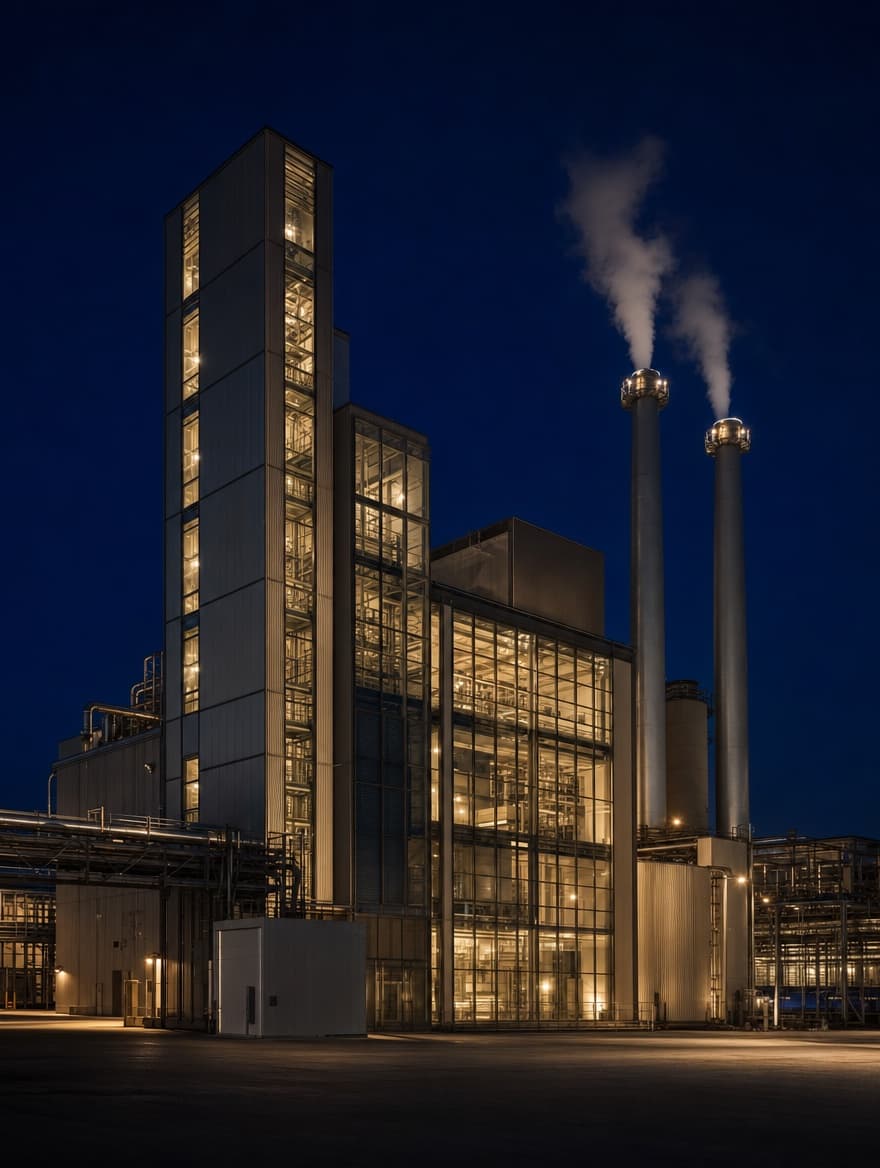 Planta industrial moderna con torres de acero — sector industrial